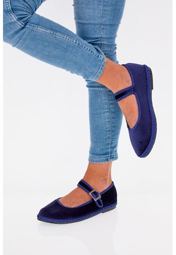 Pushy Wamp Ballerine Donna Blu In Materie Tessili Con Chiusura Con Cinturino