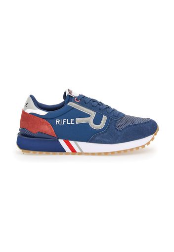 Rifle Sneakers Uomo Blu In Pelle/materie Tessili Con Chiusura Con Clip/cerniera