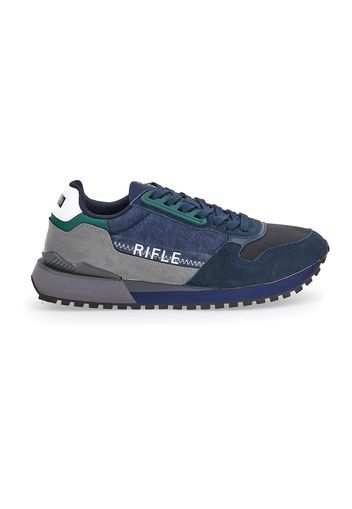 Rifle Sneakers Uomo Blu In Pelle/materie Tessili Con Chiusura Stringata