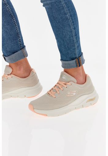 Skechers Scarpe Da Running Donna Beige In Materie Tessili Con Chiusura Stringata