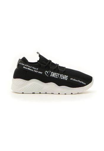 Sweet Years Sneakers Donna Nero In Materie Tessili Con Chiusura Stringata