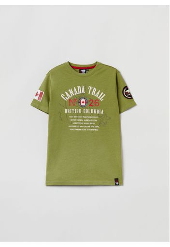 T-shirt In Cotone Stampa Canada Trail, Uomo, Verde militare, Taglia: 10-11