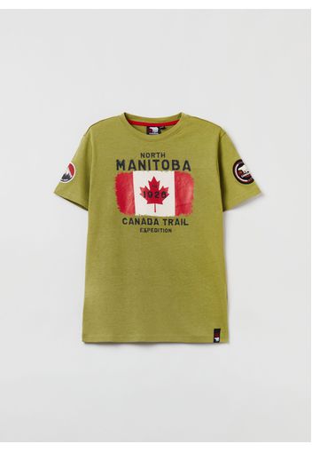 T-shirt In Cotone Con Stampa Canada Trail, Uomo, Verde militare, Taglia: 11-12