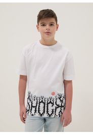 E-TEES, T-shirt In Puro Cotone Bianco Da Bambino Oversize Fit Con Stampa, Bianco, Taglia: 14-15