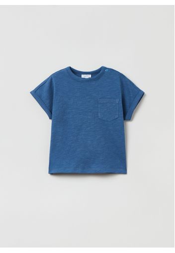 T-shirt In Cotone Slub Con Taschino, Uomo, Blu avio, Taglia: 30-36