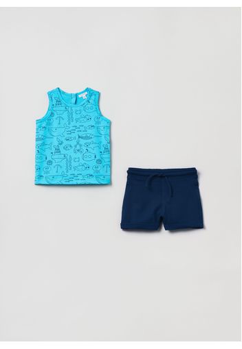 Jogging Set Vogatore E Shorts In Cotone, Uomo, Blu/Azzurro, Taglia: 30-36