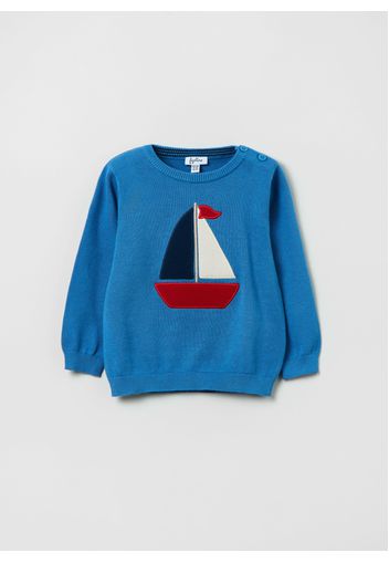 Pullover Con Ricamo Barca A Vela, Uomo, Azzurro scuro, Taglia: 12-18