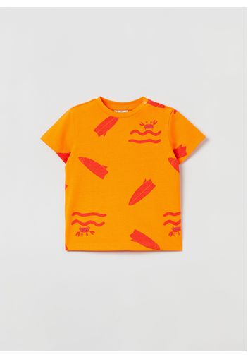 T-shirt In Cotone Con Stampa, Uomo, Arancione scuro, Taglia: 9-12