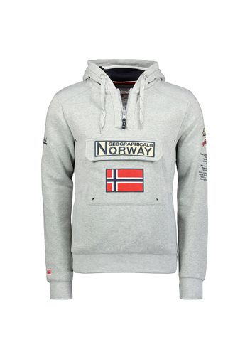 GEOGRAPHICAL NORWAY, Felpa Half-zip Con Cappuccio Geographical Norway, Uomo, Grigio chiaro melange, Taglia: S