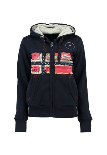 GEOGRAPHICAL NORWAY, Full-zip Con Cappuccio E Stampa Geographical Norway, Donna, Blu navy, Taglia: S