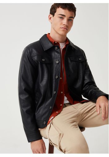 Giacca Biker Con Bottoni, Uomo, Nero, Taglia: L