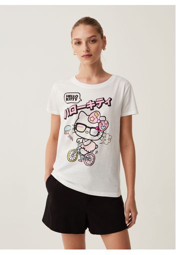 T-shirt In Cotone Con Stampa Hello Kitty, Donna, Bianco, Taglia: L