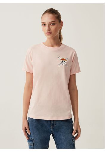 T-shirt In Cotone Con Stampa One Piece, Donna, Rosa chiaro, Taglia: L