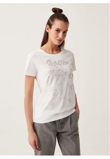 T-shirt Con Stampa Sailor Moon In Foil, Donna, Bianco, Taglia: XS