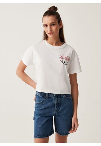 T-shirt In Cotone Con Stampa Hello Kitty, Donna, Bianco, Taglia: XS