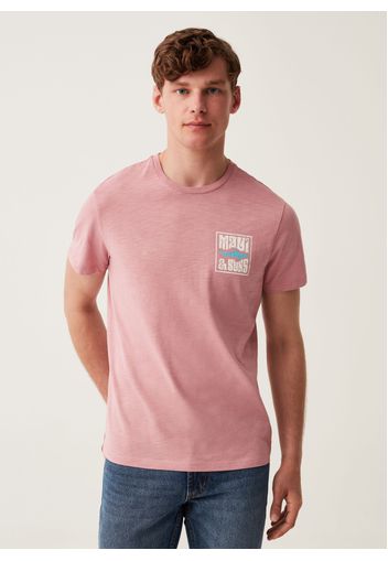 T-shirt In Cotone Slub Stampa Maui And Sons, Uomo, Rosa polveroso, Taglia: M