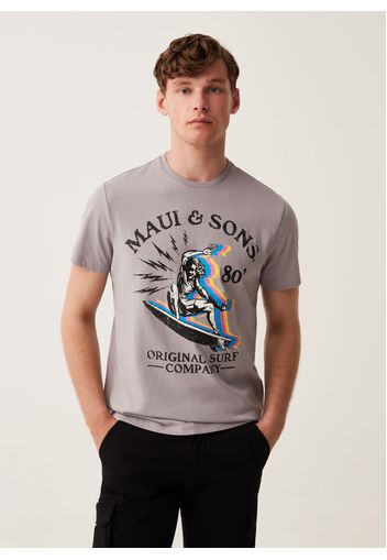 T-shirt In Cotone Stampa Maui And Sons, Uomo, Grigio pietra, Taglia: S