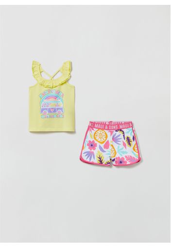 Jogging Set Con Stampa Maui And Sons, Donna, Giallo/Rosa, Taglia: 3-4