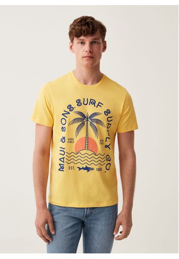 T-shirt In Cotone Stampa Maui And Sons, Uomo, Giallo banana, Taglia: S