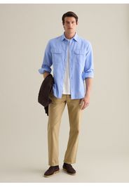 PIOMBO, Camicia Da Uomo In Cotone E Lino Azzurra Regular Fit Con Tasche, Azzurro, Taglia: M