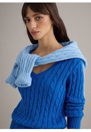 PIOMBO, Pullover Blu In Puro Cotone Regular Fit Con Lavorazione A Treccia, Donna, Blu, Taglia: XS