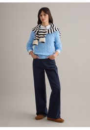 PIOMBO, Maglione Azzurro In Puro Cotone Regular Fit Con Lavorazione A Treccia, Donna, Azzurro, Taglia: XS