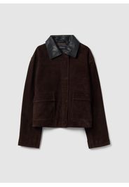 PIOMBO, Giacca In Vera Pelle Marrone Regular Fit Con Collo A Contrasto, Donna, Marrone, Taglia: M