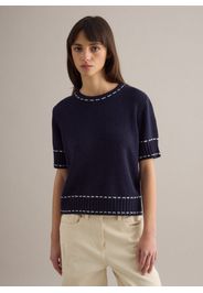 PIOMBO, Maglione In Misto Cotone Blu Regular Fit Con Cuciture A Contrasto, Donna, Blu, Taglia: XS