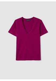 PIOMBO, T-shirt In Puro Cotone Nero Regular Fit Con Collo A V, Donna, Nero, Taglia: S