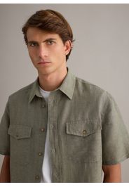PIOMBO, Camicia Verde In Misto Lino E Cotone Regular Fit, Uomo, Verde, Taglia: S