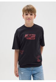 NBA, T-shirt Da Ragazzo In Cotone Nero Oversize E Logo Miami Heats, Bambino, Nero, Taglia: 11-12
