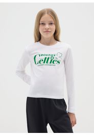 NBA, T-shirt Da Ragazze In Cotone Elasticizzato Bianca Slim Fit Con Logo Celtics, Bambina, Bianco, Taglia: 11-12