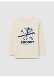 PEANUTS, Maglia Beige Da Bambino In Puro Cotone Regular Fit Con Stampa Snoopy, Beige, Taglia: 3-4