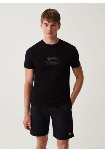 T-shirt Tennis Quick Dry Con Stampa Slazenger, Uomo, Nero, Taglia: S