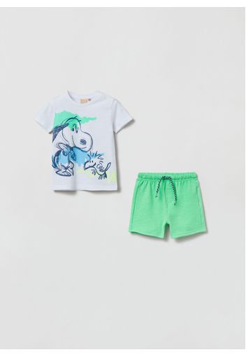 Jogging Set In Cotone Con Stampa Peanuts, Uomo, Bianco/Verde, Taglia: 9-12