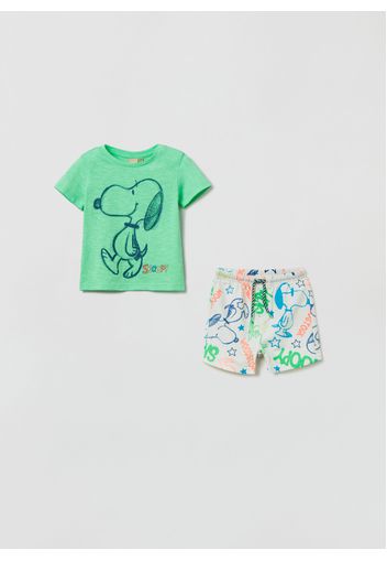 Jogging Set Con Stampa Peanuts Snoopy, Uomo, Bianco/Verde, Taglia: 9-12