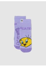 WARNER BROS, Calze Viola Da Bambina In Cotone Elasticizzato Looney Tunes X Italia Team, Viola, Taglia: 28/30
