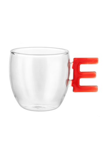 Tazzina caffè lettera E rossa in vetro borosilicato, 150 ml