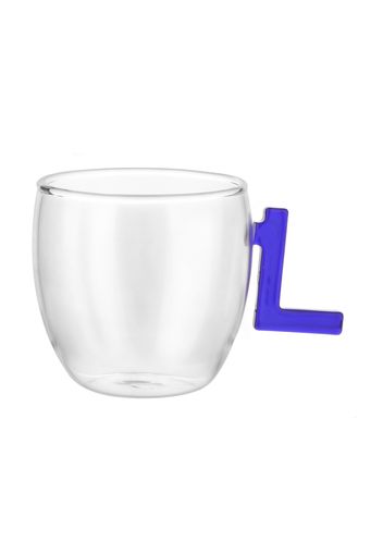 Tazzina caffè lettera L blu in vetro borosilicato, 150 ml