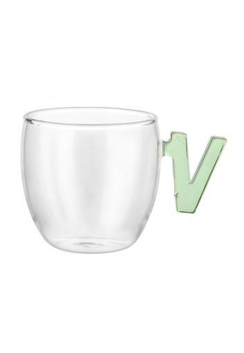 Tazzina caffè lettera V verde in vetro borosilicato, 150 ml