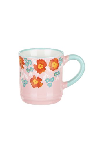 Tazzina caffè fiori 90 ml in porcellana azzurra e rosa