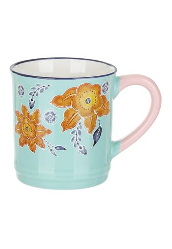 Tazza mug fiori 310 ml in porcellana arancione e azzurra