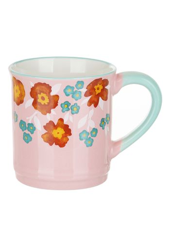 Tazza mug fiori 310 ml in porcellana azzurra e rosa