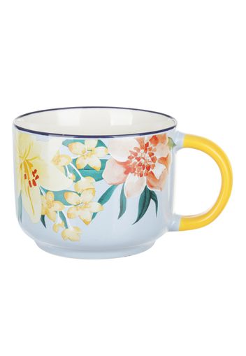 Tazza fiori 570 ml in porcellana bianca e gialla