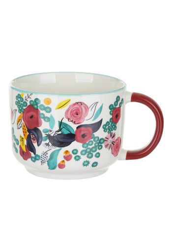 Tazza fiori 570 ml in porcellana bianca e rossa