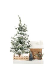 Alberello innevato con casetta in legno 49x30x12 cm