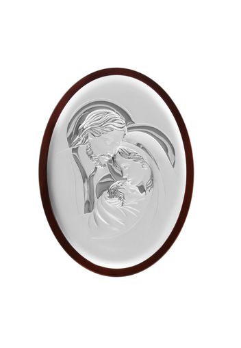 Icona ovale Sacra famiglia In argento e legno, da 40X54 cm