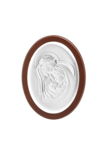 Icona ovale Sacra famiglia In argento e legno, da 16X21 cm