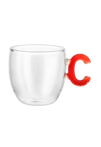 Tazzina caffè lettera C rossa in vetro borosilicato, 150 ml