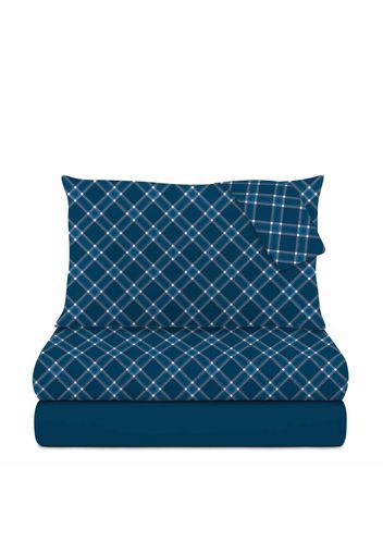 Completo letto matrimoniale in cotone Scozzese blu